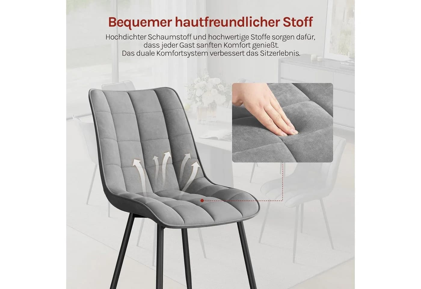 Woltu 4-Fußstuhl 6er Set Samt Küchenstuhl Modern Grau - Bild 5