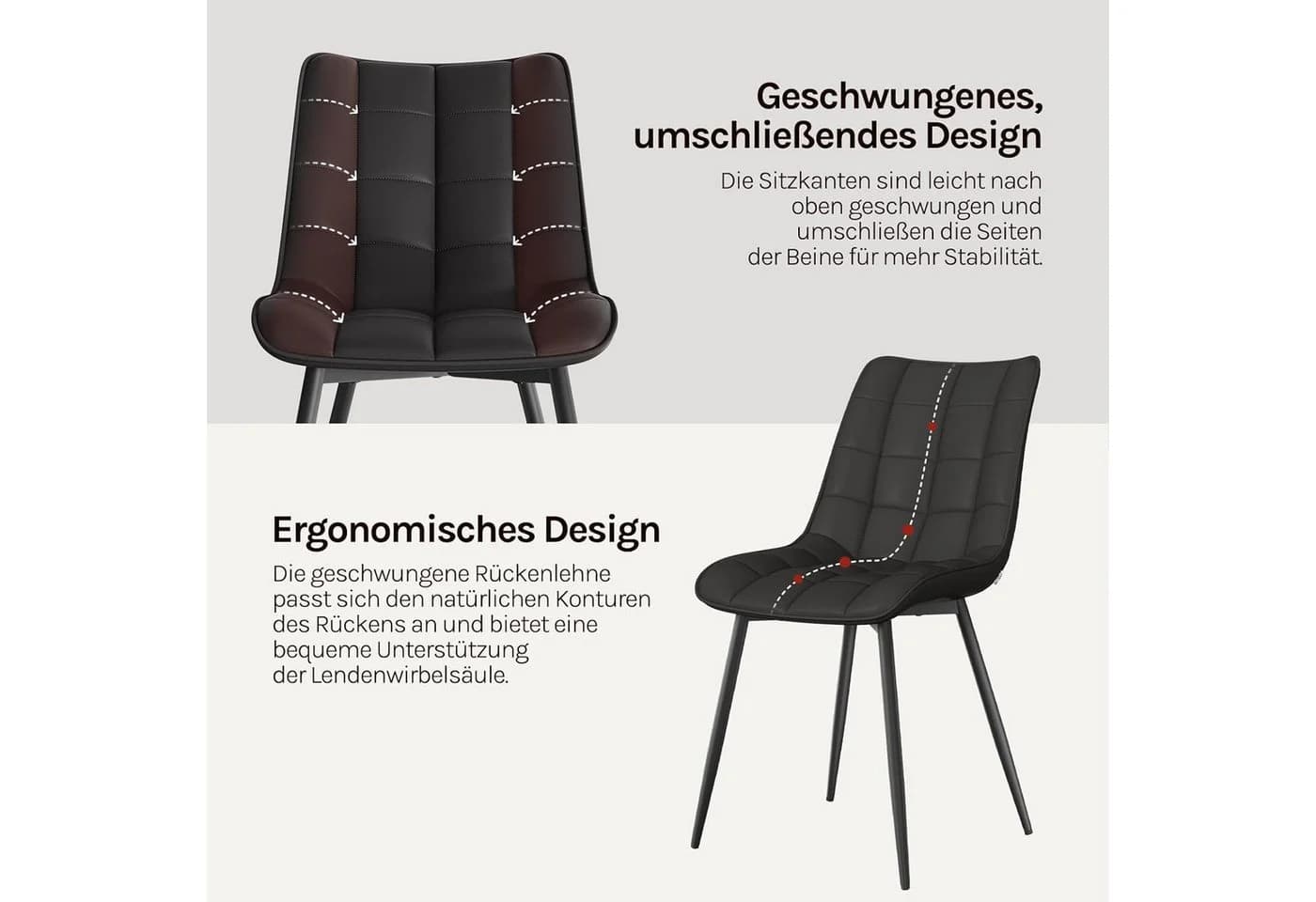 Woltu Esszimmerstuhl 2er-Set Schwarz Kunstleder Metallbeine - Bild 4