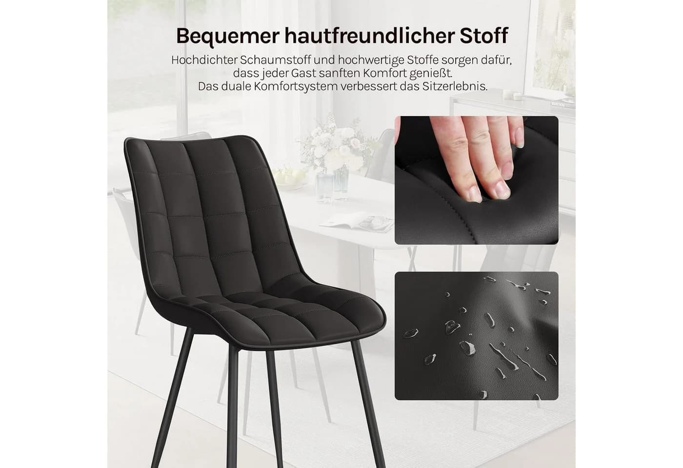 Woltu Esszimmerstuhl 2er-Set Schwarz Kunstleder Metallbeine - Bild 5