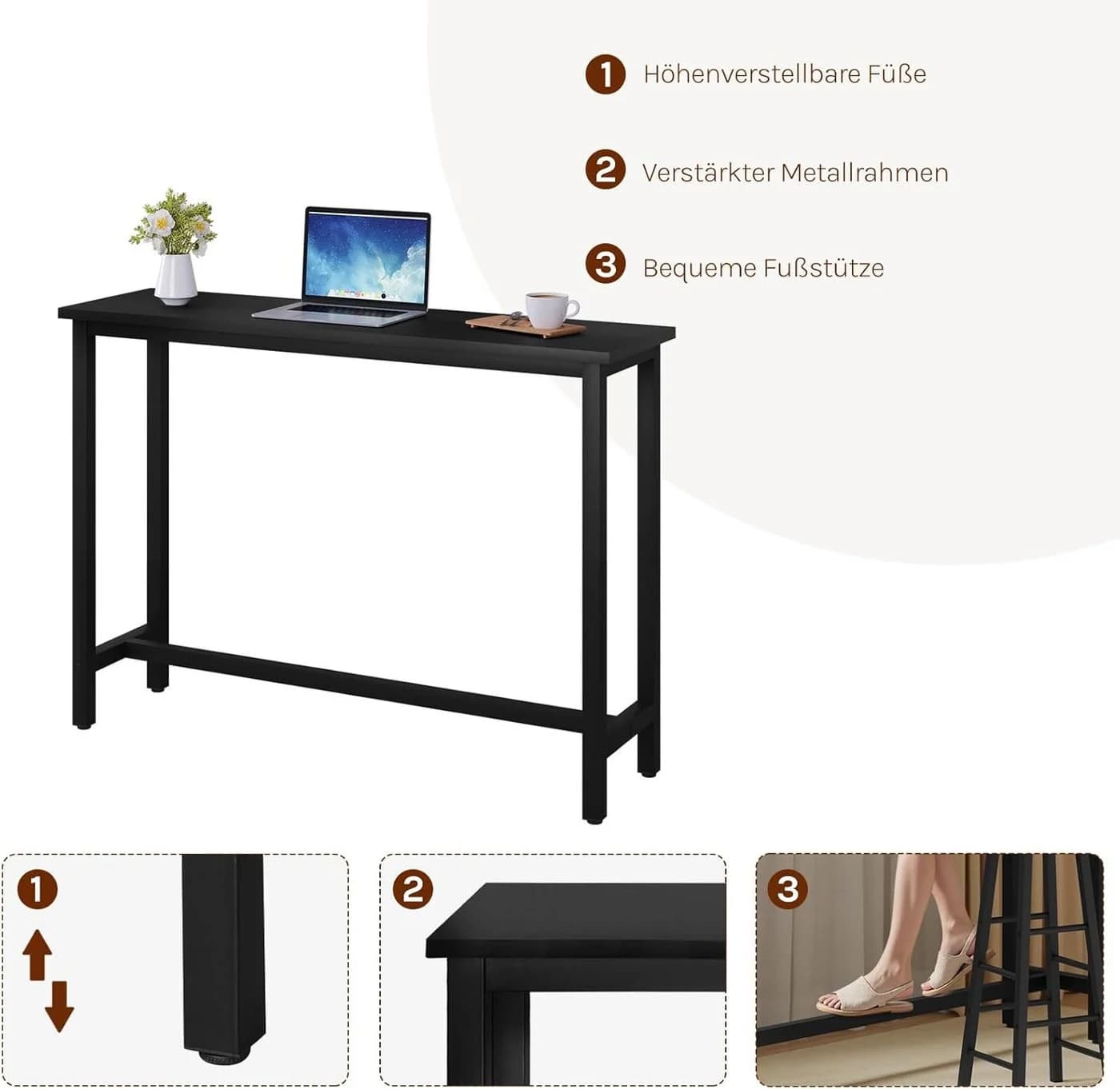 Woltu Bartisch Schwarz Metallgestell MDF - Bild 5