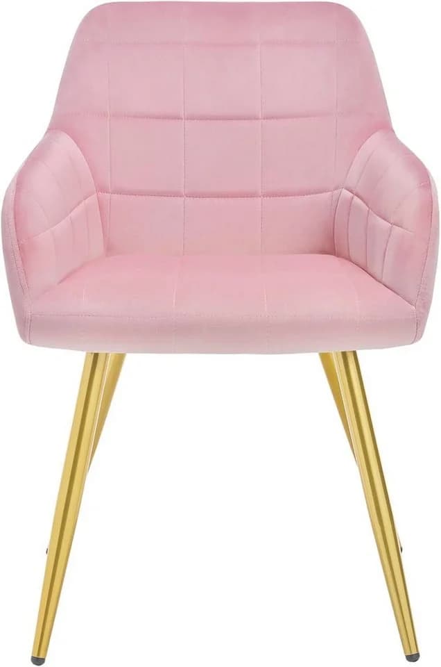 Woltu Esszimmerstuhl mit Armlehne Rosa Samt Gold Metall - Bild 5