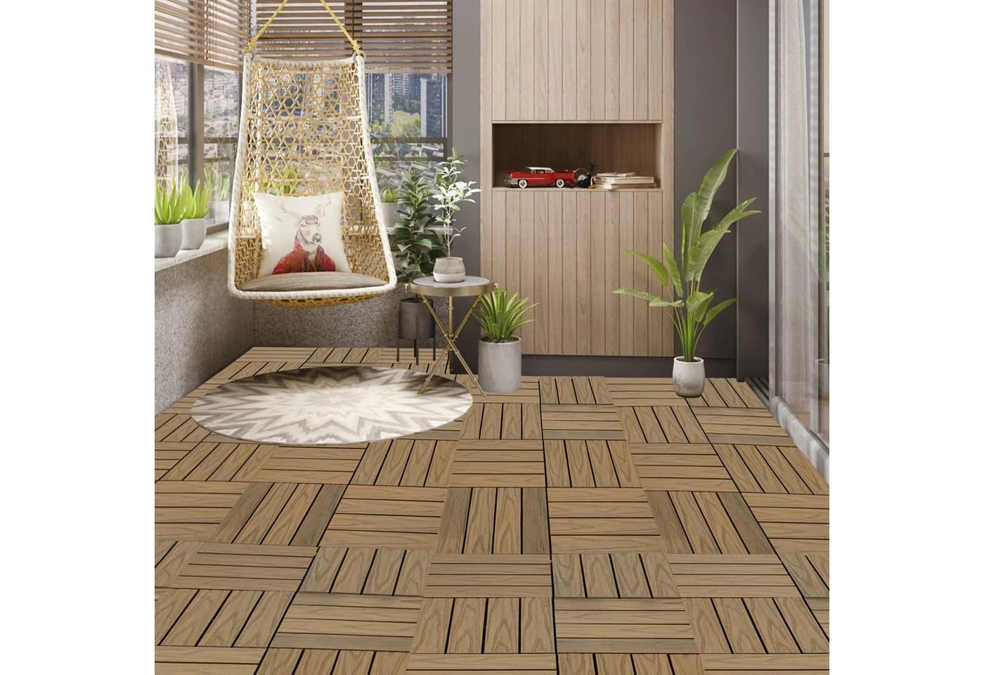 Woltu WPC Balkonfliesen Holzoptik Hellbraun 11er-Set
