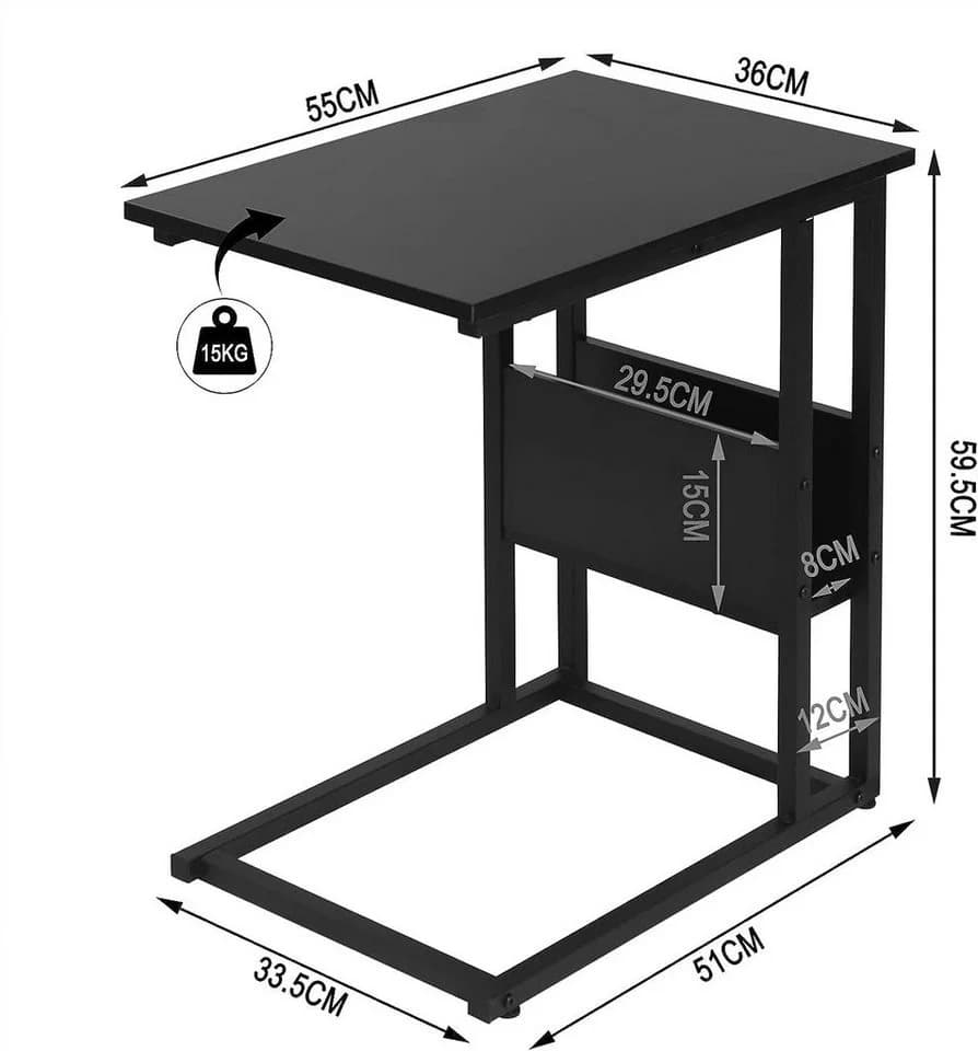Woltu Beistelltisch C-Form Schwarz mit Seitenablage - Bild 3