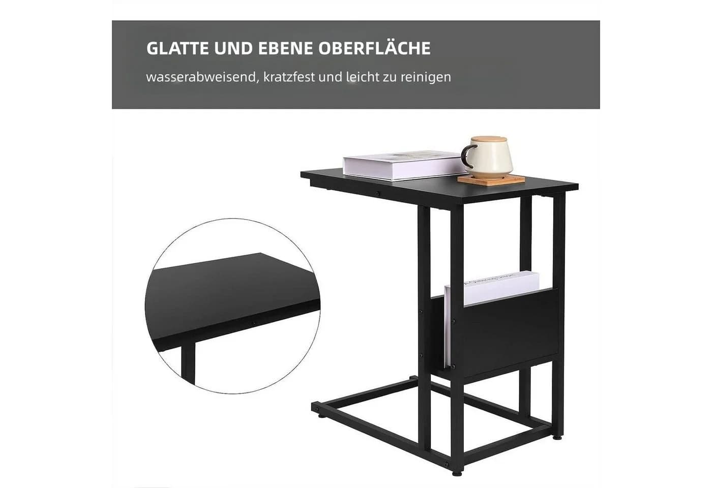 Woltu Beistelltisch C-Form Schwarz mit Seitenablage - Bild 4
