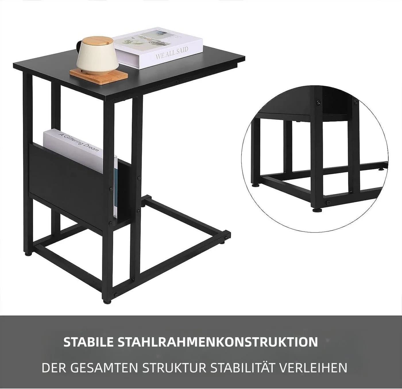 Woltu Beistelltisch C-Form Schwarz mit Seitenablage - Bild 5