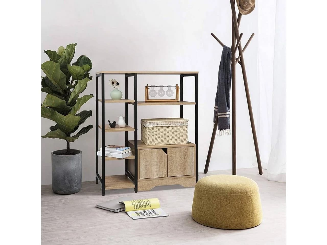 Woltu Bücherregal 1-tlg. mit offenem Stauraum und Schrank MDF Metall