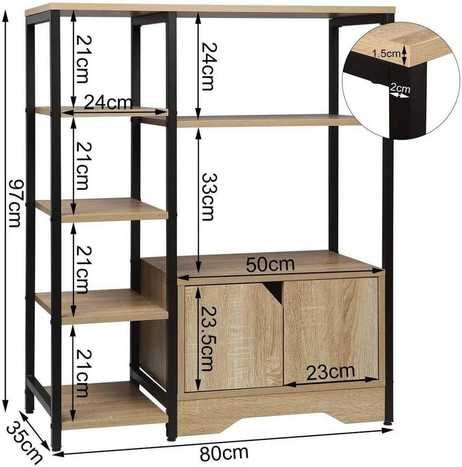 Woltu Bücherregal 1-tlg. mit offenem Stauraum und Schrank MDF Metall - Bild 3