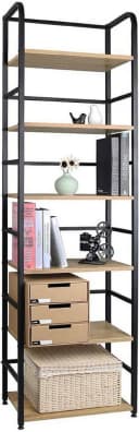 Woltu Standregal Industriestil 6 Ablagen Eiche Hell Schwarz Bild 2