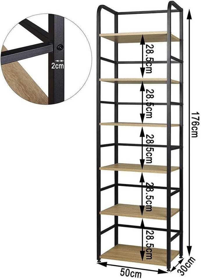 Woltu Standregal Industriestil 6 Ablagen Eiche Hell Schwarz - Bild 3