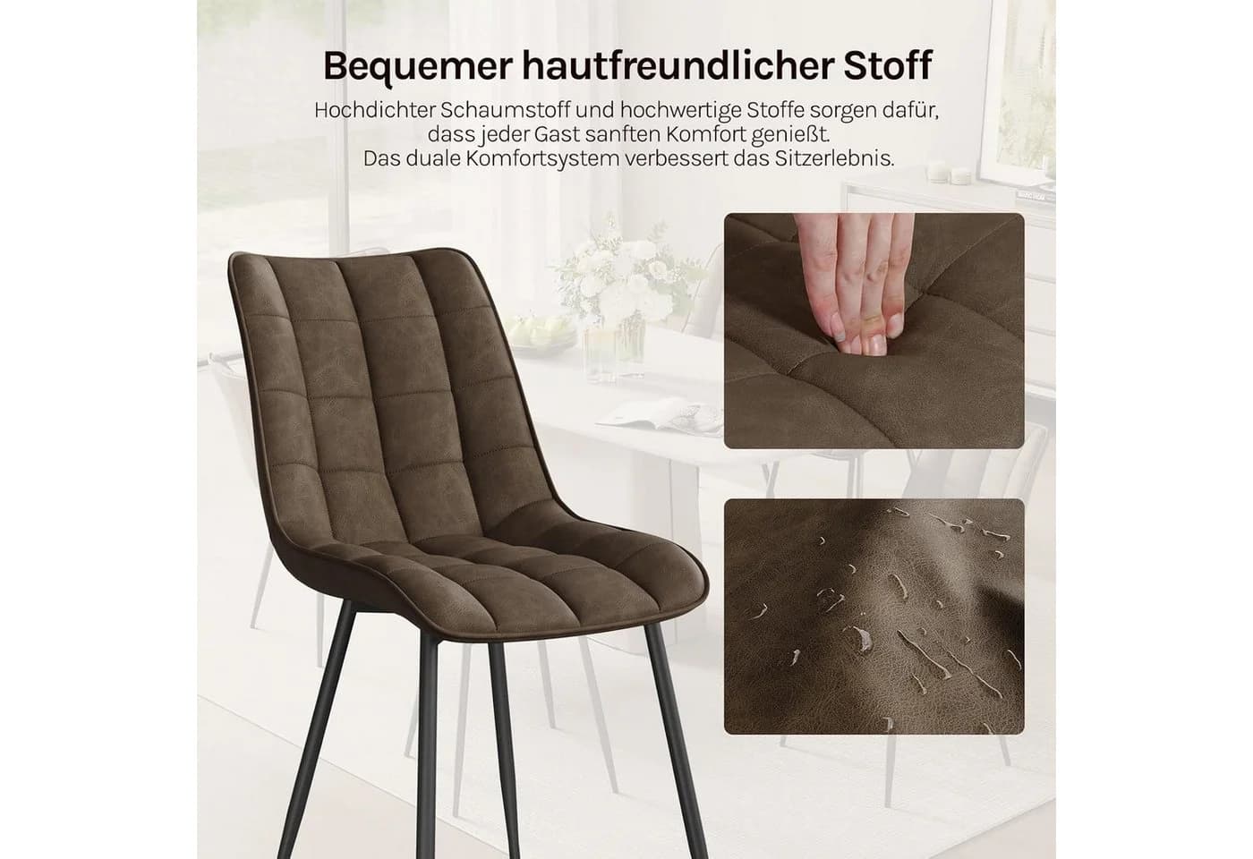 Woltu Esszimmerstuhl 2er-Set Samt Braun Metallbeine - Bild 5