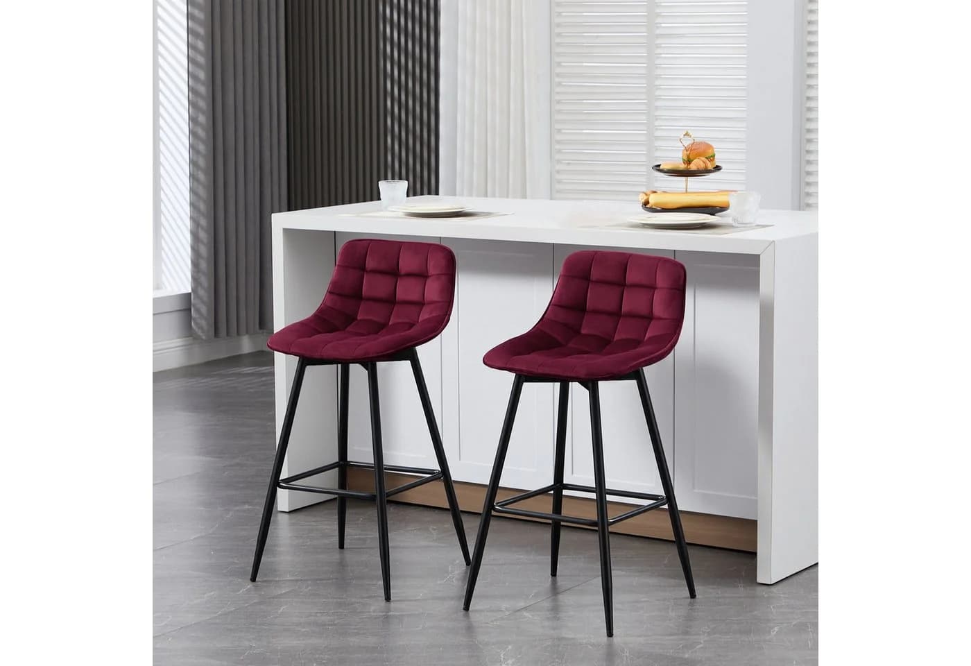 Woltu Barhocker 2er Set Samt Metall Bordeaux
