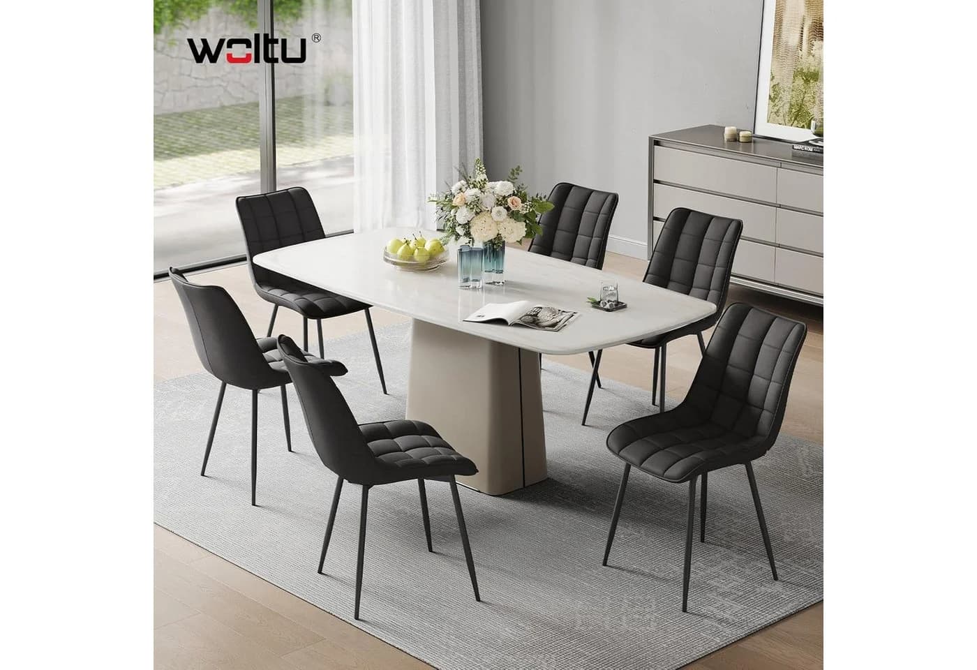 Woltu Esszimmerstuhl 2er-Set Schwarz Stoff Metallbeine