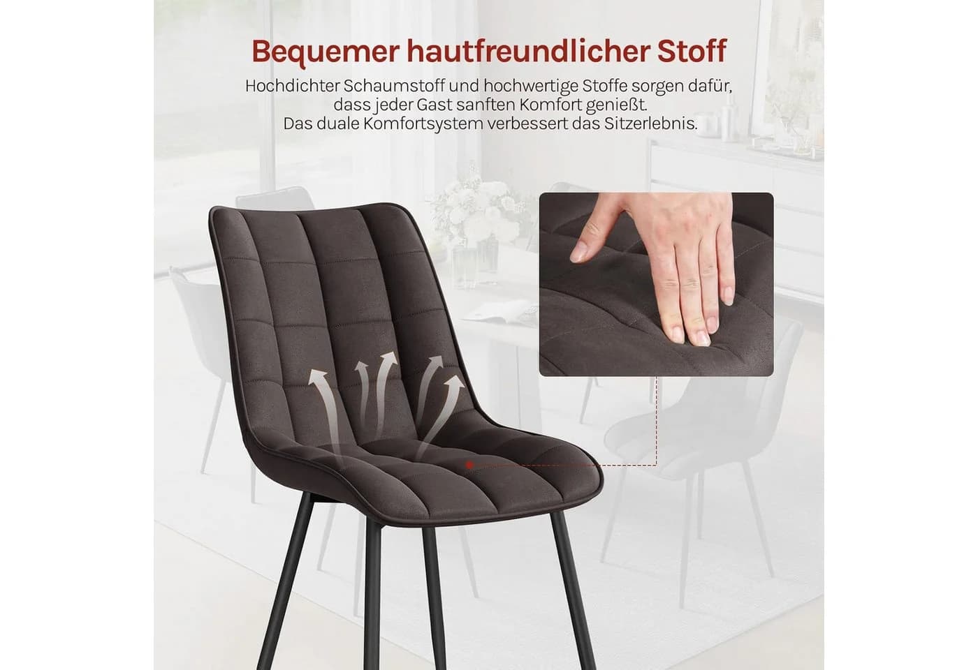 Woltu Esszimmerstuhl 2er-Set Grau Stoff Metallbeine - Bild 5