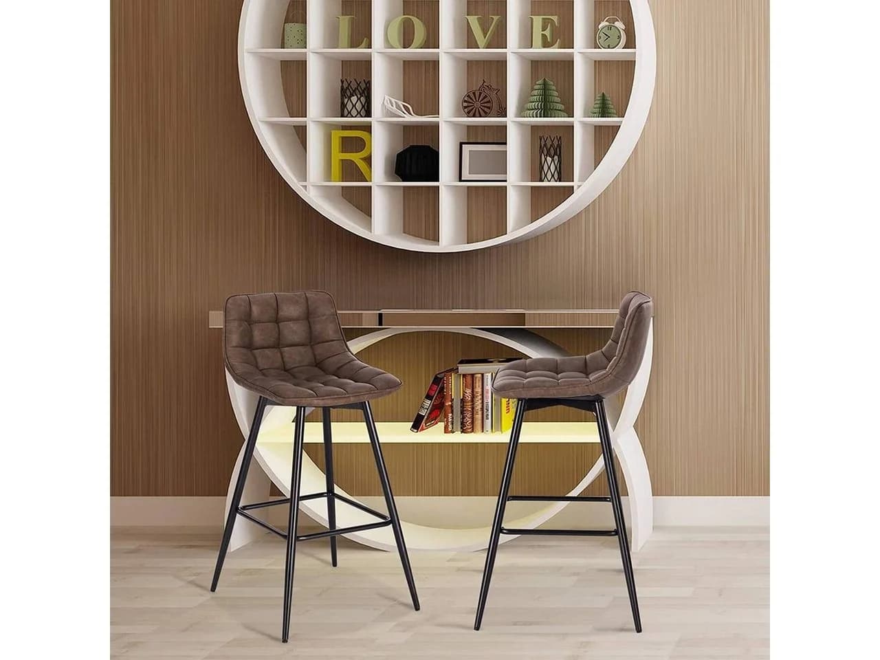 Woltu Barhocker 2er Set Braun Kunstleder Stahl