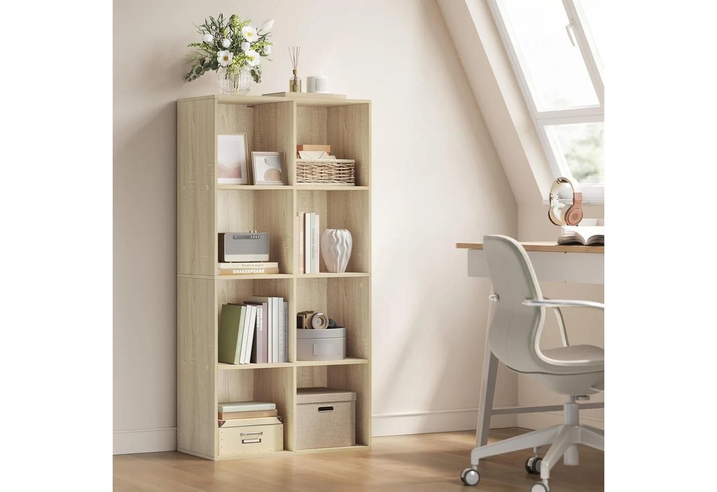 Woltu Bücherregal 8 Fächer MDF Beige