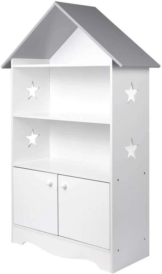 Woltu Bücherregal mit Tür 3 Regale Weiß-Grau Kinderzimmer - Bild 2