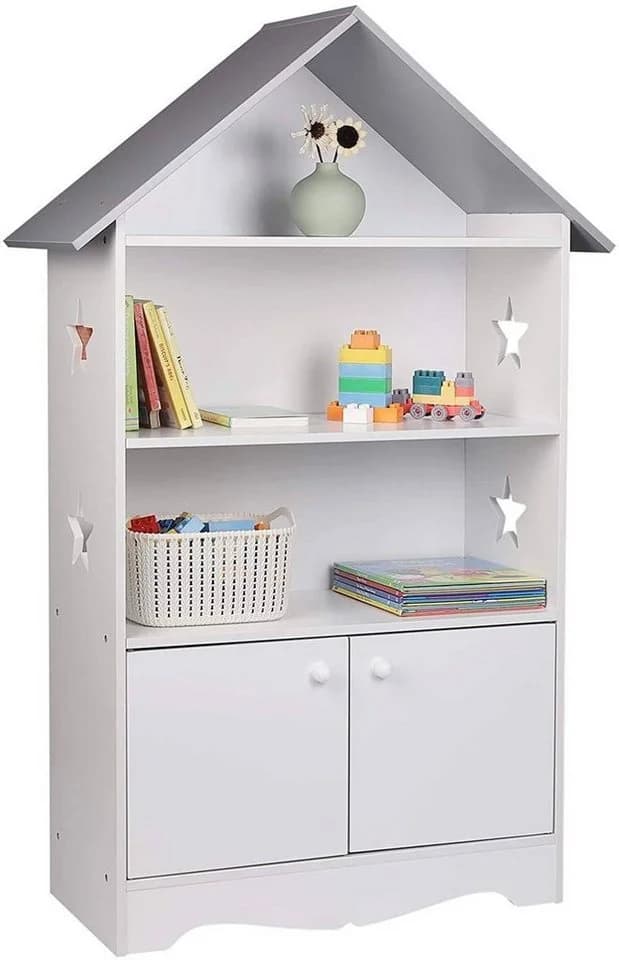 Woltu Bücherregal mit Tür 3 Regale Weiß-Grau Kinderzimmer - Bild 4