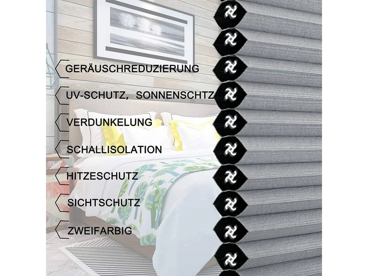 Woltu Plissee Verdunkelnd Grau-Weiß Klemmfix Wabenplissee - Bild 4