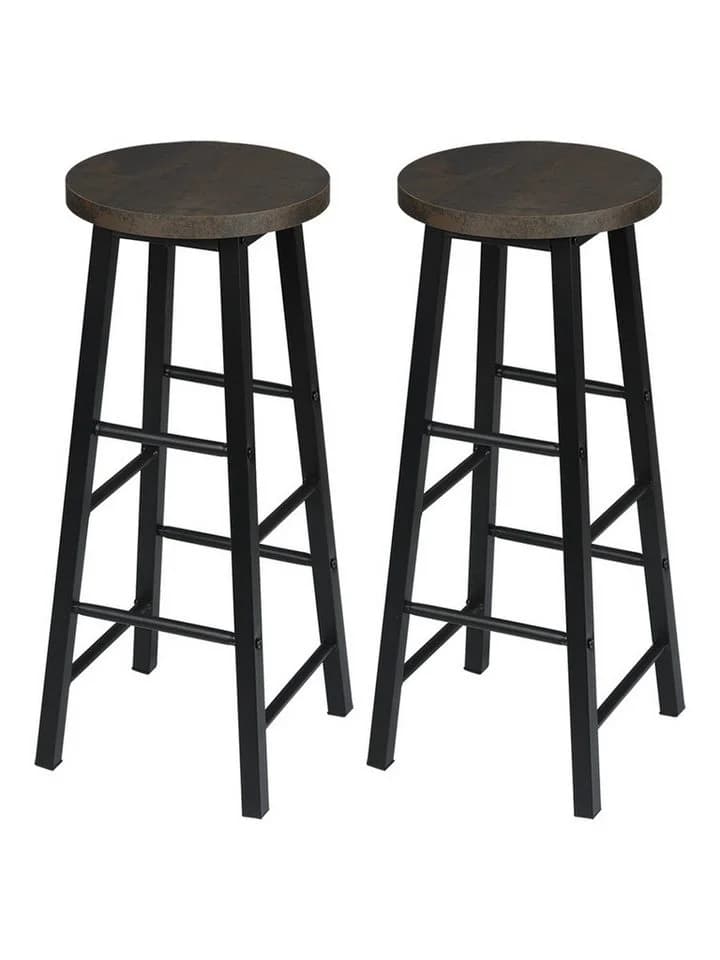 Woltu Barhocker 2er Set Stahl MDF Schwarz Braun Industrial - Bild 2