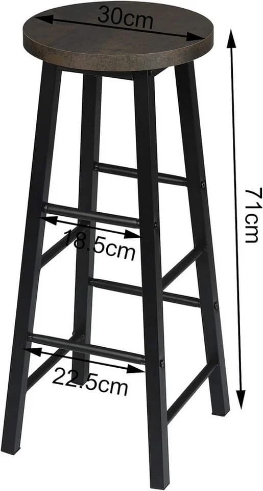 Woltu Barhocker 2er Set Stahl MDF Schwarz Braun Industrial - Bild 3