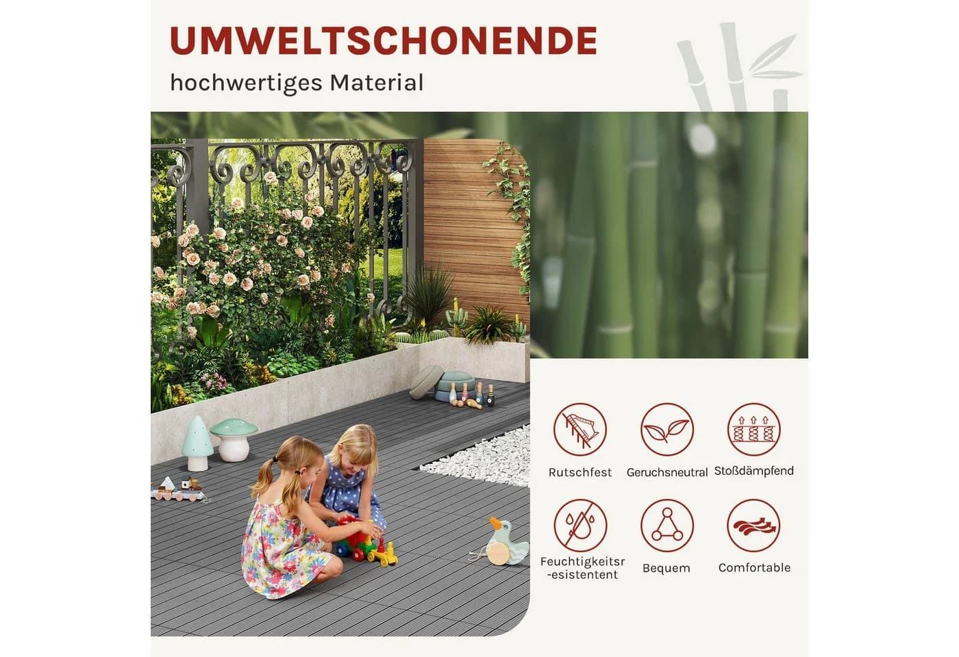 Woltu WPC-Fliesen 12 St. Terrassendielen Holz-Optik 30x60cm mit Klicksystem - Bild 5