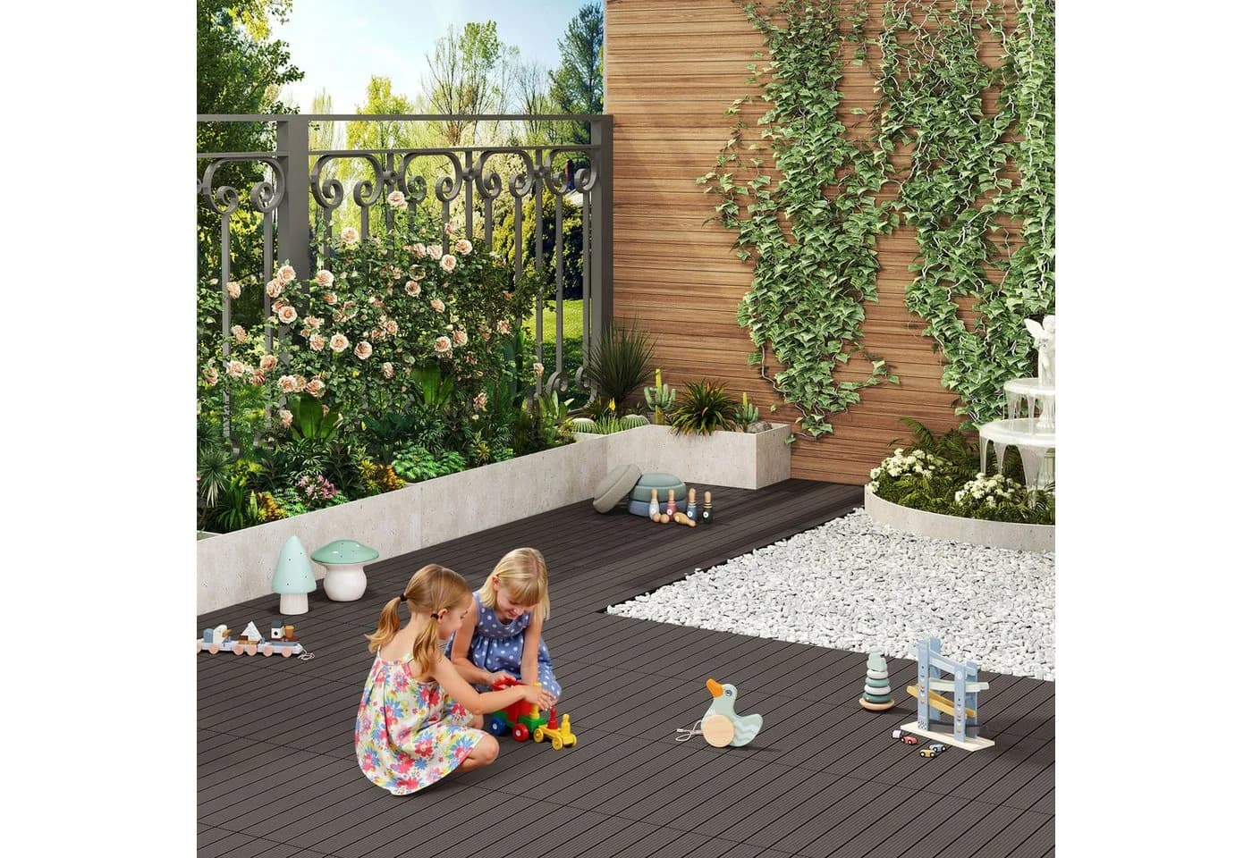 Woltu WPC-Fliesen 30x60cm Anthrazit Braun Grau Coffee Klicksystem