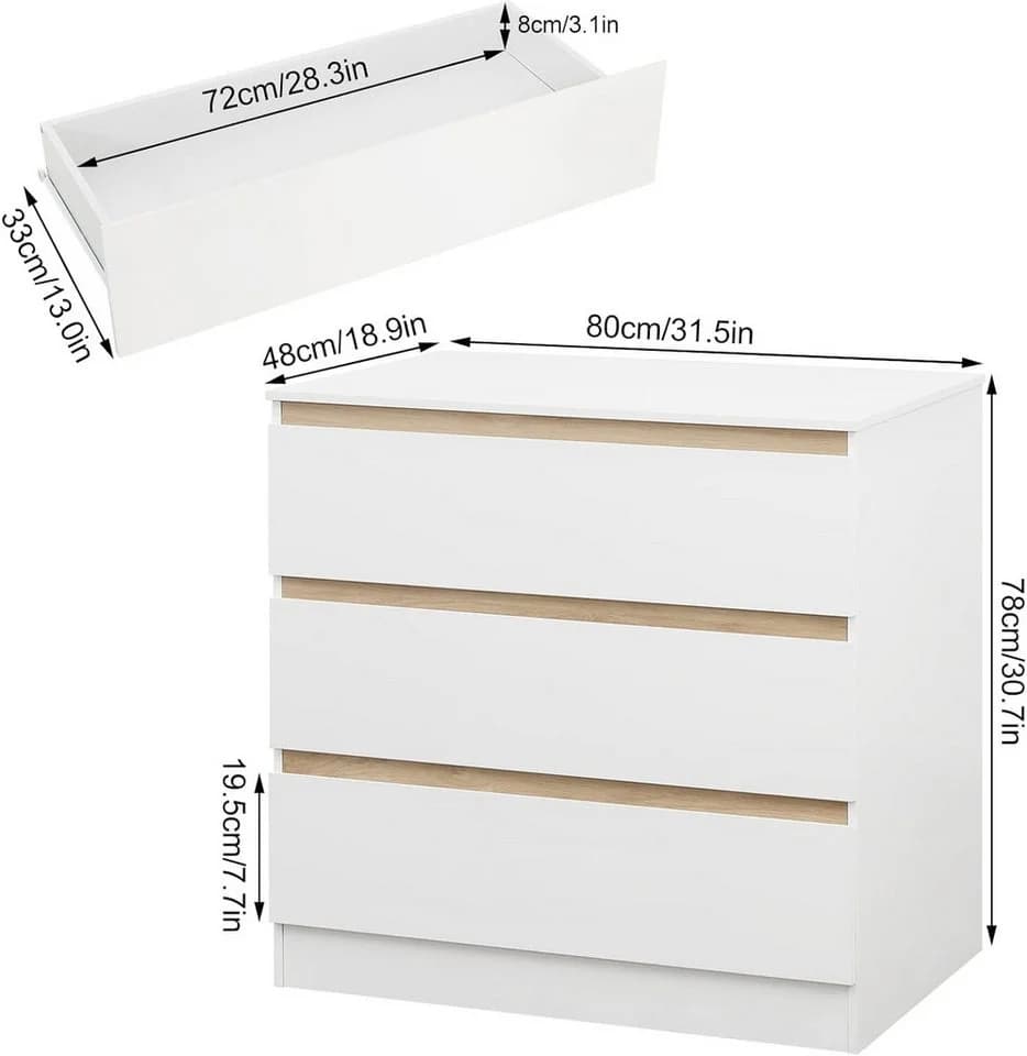 Woltu Wickelkommode 3 Schubladen Weiß Eiche Modern - Bild 3