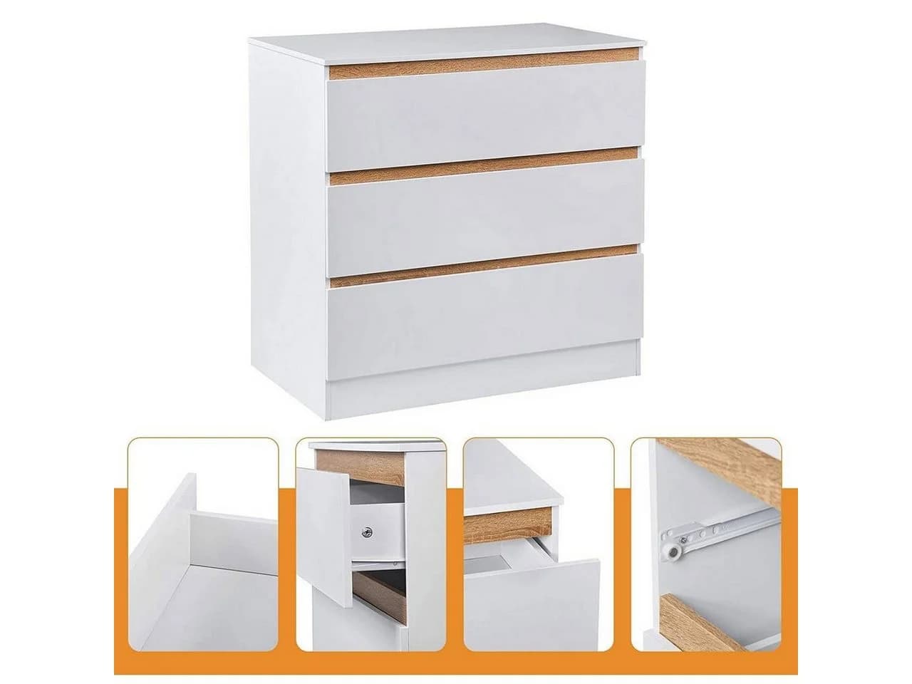 Woltu Wickelkommode 3 Schubladen Weiß Eiche Modern - Bild 5