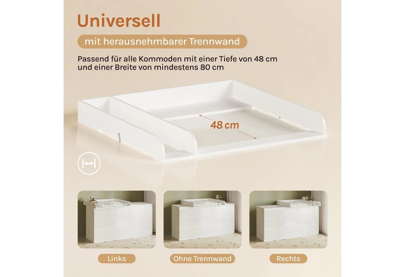 Woltu Wickelkommode Aufsatz Weiß/Grau Wickelaufsatz mit Trennfach - Bild 4