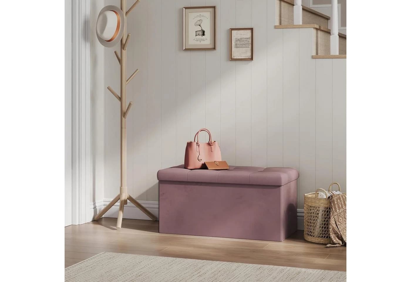 Woltu Faltbarer Sitzhocker Rosa mit Stauraum