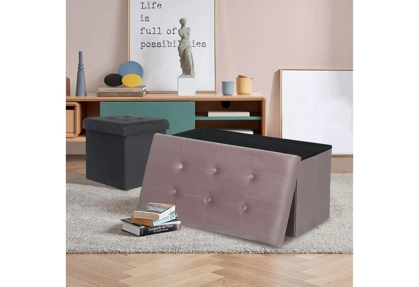 Woltu Faltbarer Sitzhocker Rosa mit Stauraum - Bild 4
