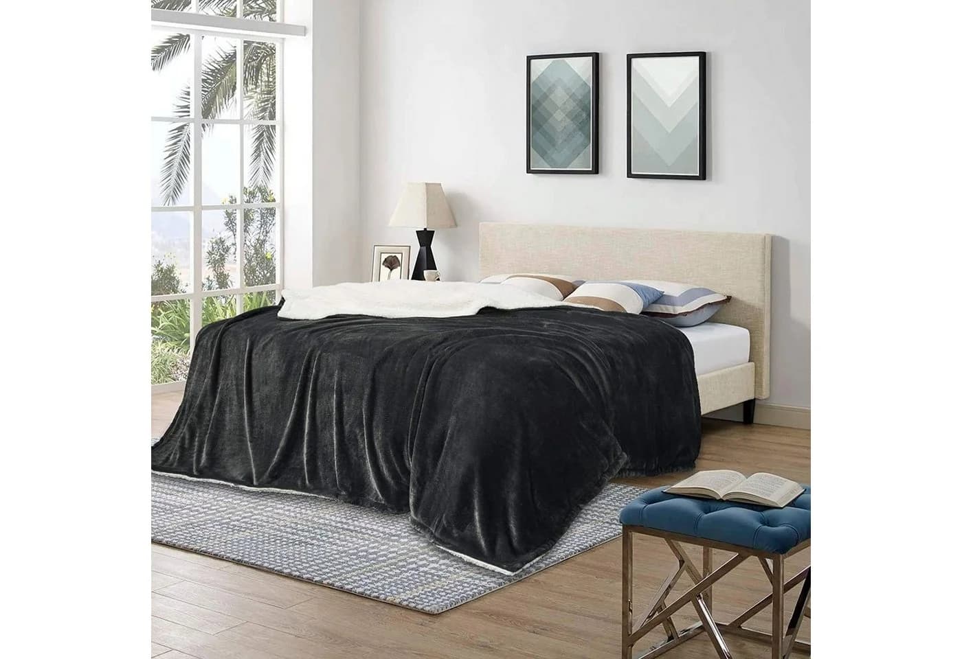 Woltu Kuscheldecke Doppelseitig Flanell Sherpa Grau Anthrazit