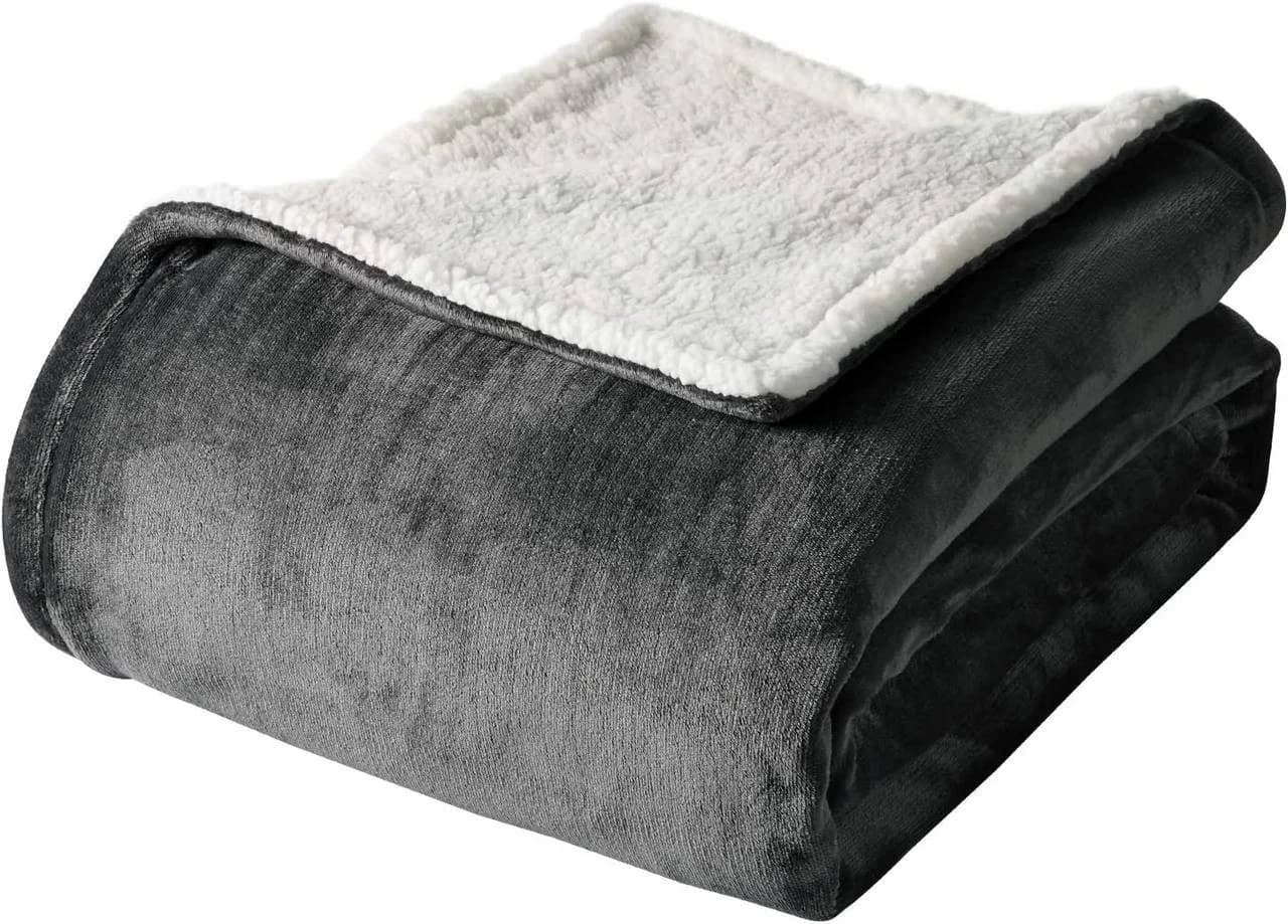 Woltu Kuscheldecke Doppelseitig Flanell Sherpa Grau Anthrazit - Bild 2