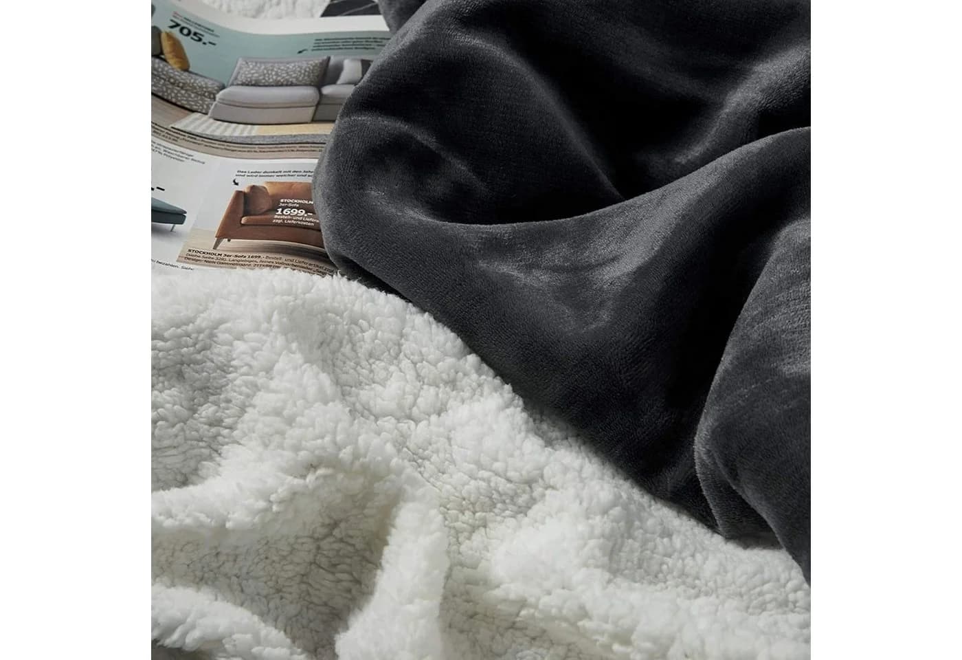 Woltu Kuscheldecke Doppelseitig Flanell Sherpa Grau Anthrazit - Bild 3