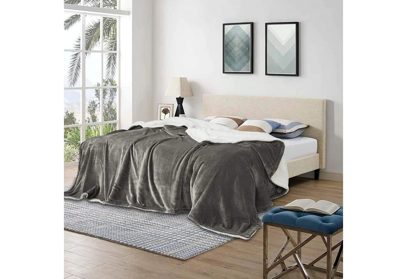 Woltu Wohndecke Kuscheldecke Grau Anthrazit Polyester Doppelseitig