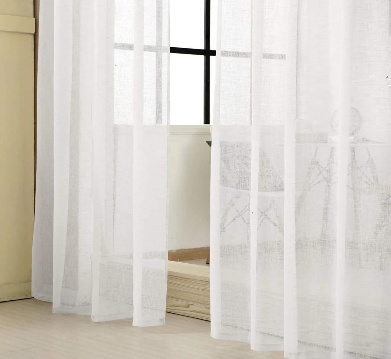 Woltu Gardine Kräuselband Halbtransparent Leinenoptik Weiß - Bild 3