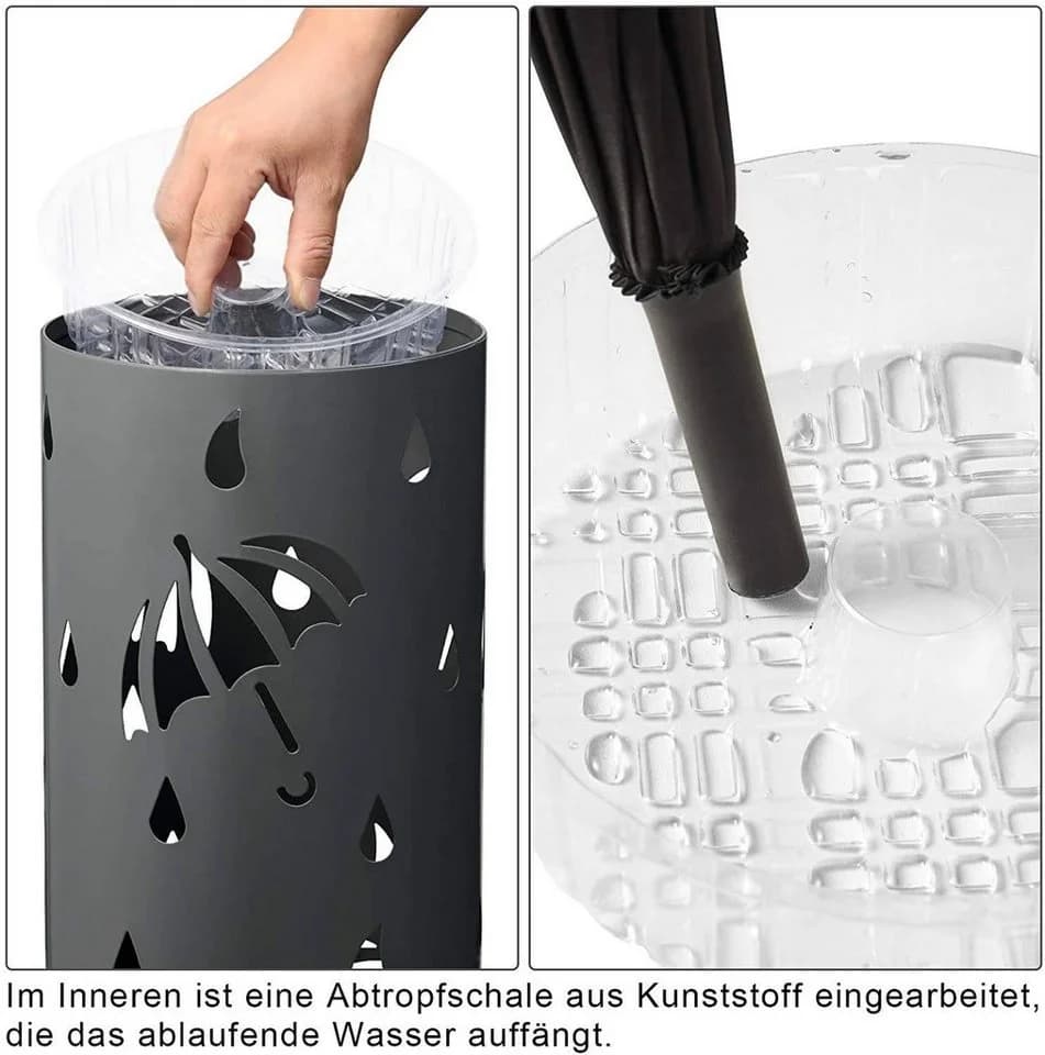Woltu Schirmständer Anthrazit mit Wasserauffangschale und 4 Haken - Bild 5
