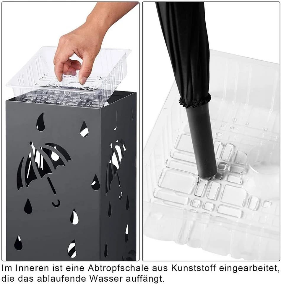 Woltu Schirmständer Anthrazit mit Wasserauffangschale und 4 Haken - Bild 5