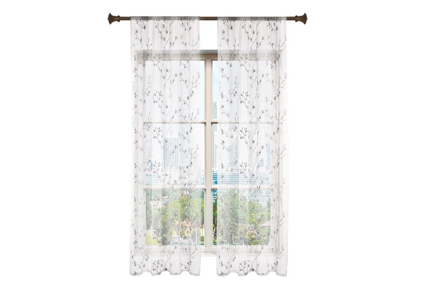 Woltu Gardine 2 St. Halbtransparent Transparent Stickerei Leinenoptik - Bild 5