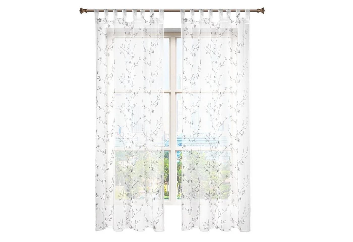 Woltu Gardine Blumen Stickerei Leinen Optik 2 Stück - Bild 5