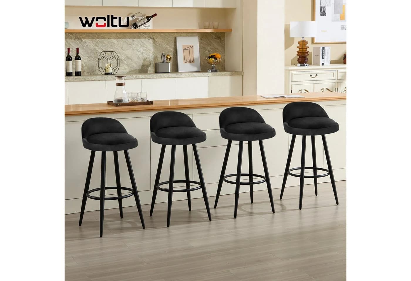 Woltu Barhocker Set 2 St. Schwarz Samt Metall