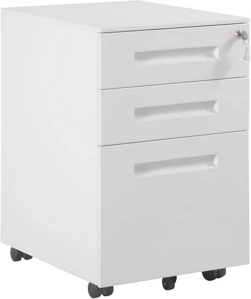 Woltu Rollcontainer Aktenschrank 3 Schubladen Schwarz/Weiß - Bild 2