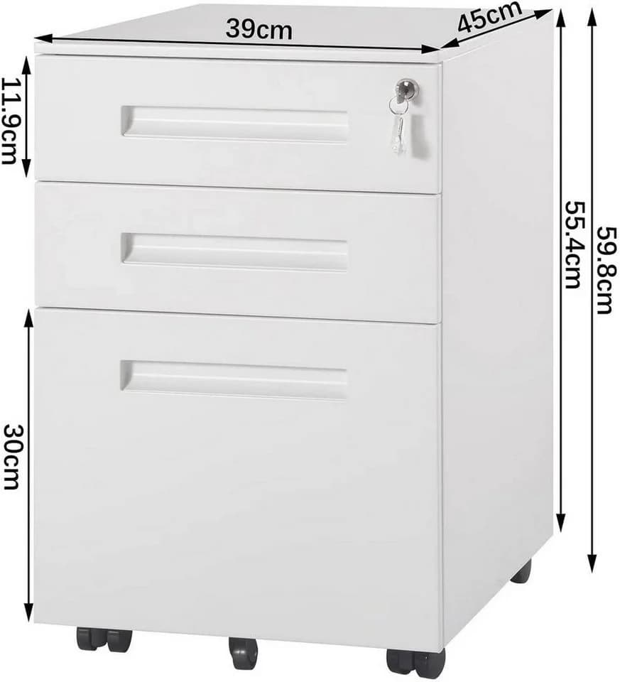 Woltu Rollcontainer Aktenschrank 3 Schubladen Schwarz/Weiß - Bild 3