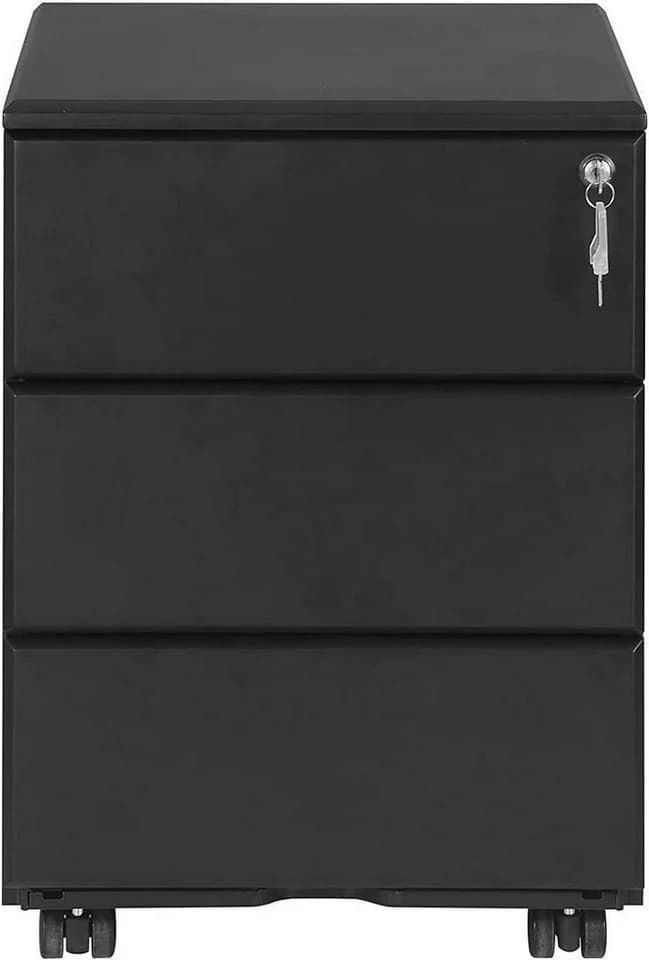 Woltu Rollcontainer Metall Aktenschrank 3 Schubladen Schwarz - Bild 4