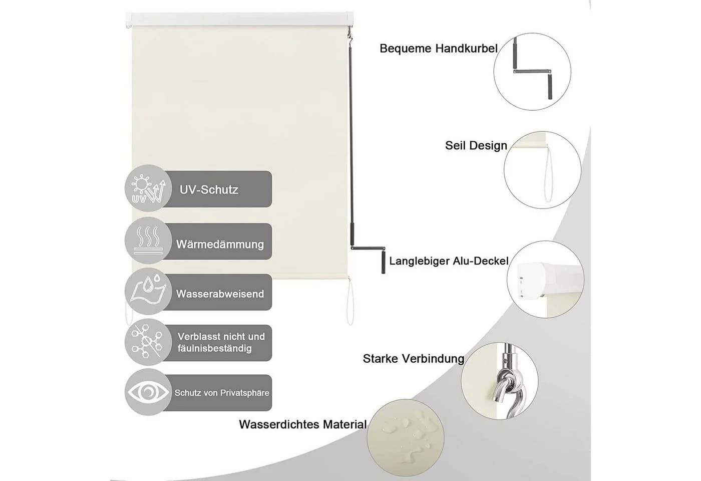 Woltu Senkrechtmarkise mit Handkurbel Beige - Bild 5