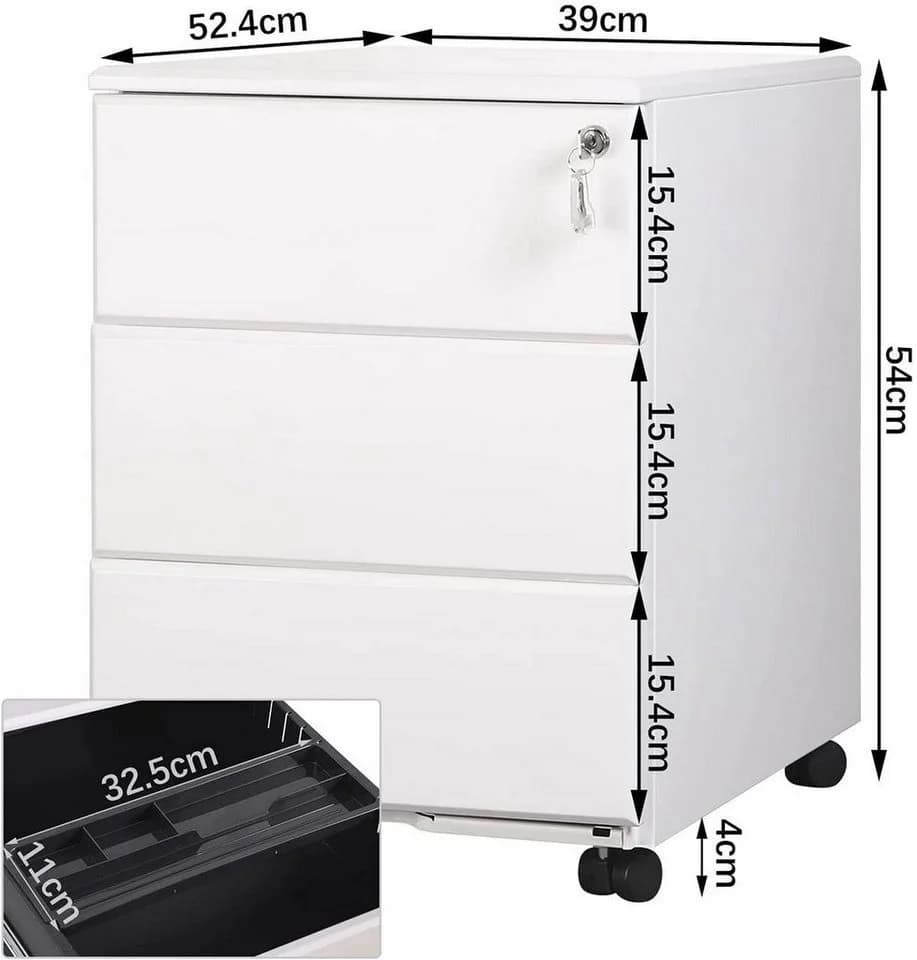 Woltu Rollcontainer Metall Büroschrank 3 Schubladen Schwarz/Weiß - Bild 3