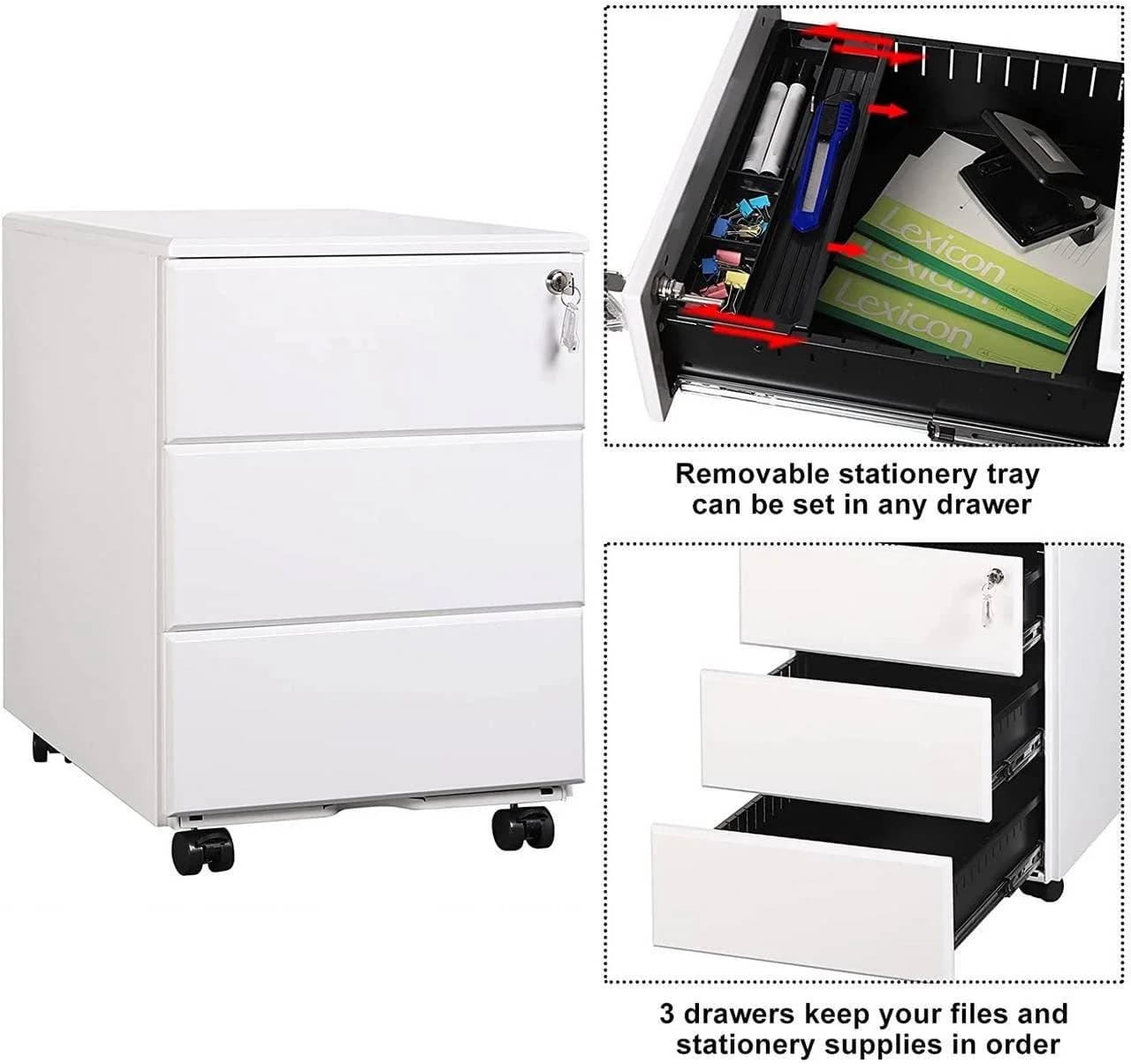 Woltu Rollcontainer Metall Büroschrank 3 Schubladen Schwarz/Weiß - Bild 5