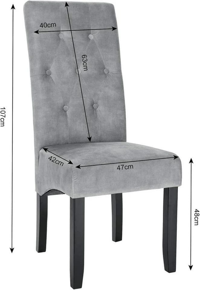 Woltu Esszimmerstuhl Set 2 St. Grau Massivholz Leinen - Bild 3