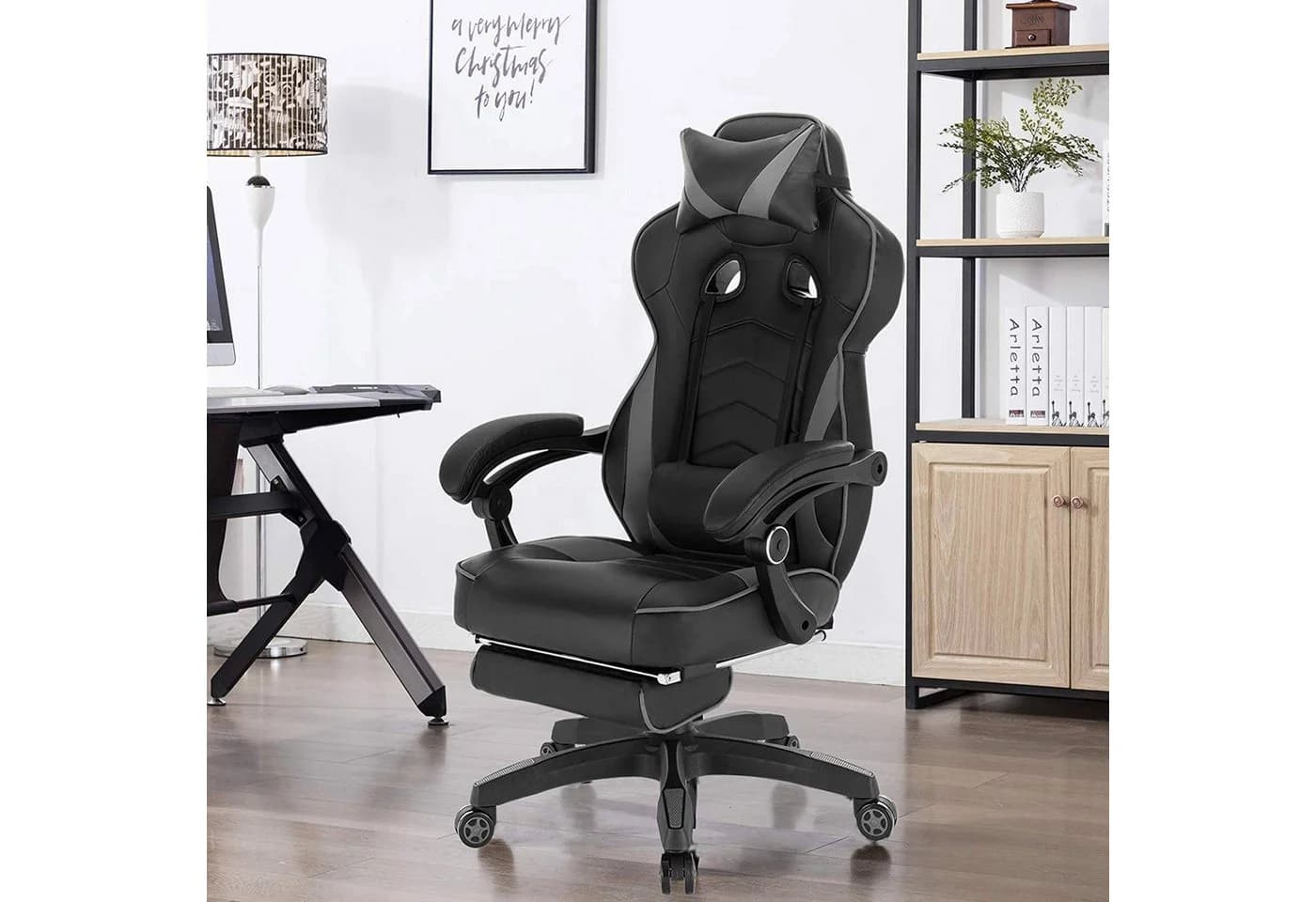 Woltu Gaming-Stuhl Grau mit Fußstütze und 145° Neigung