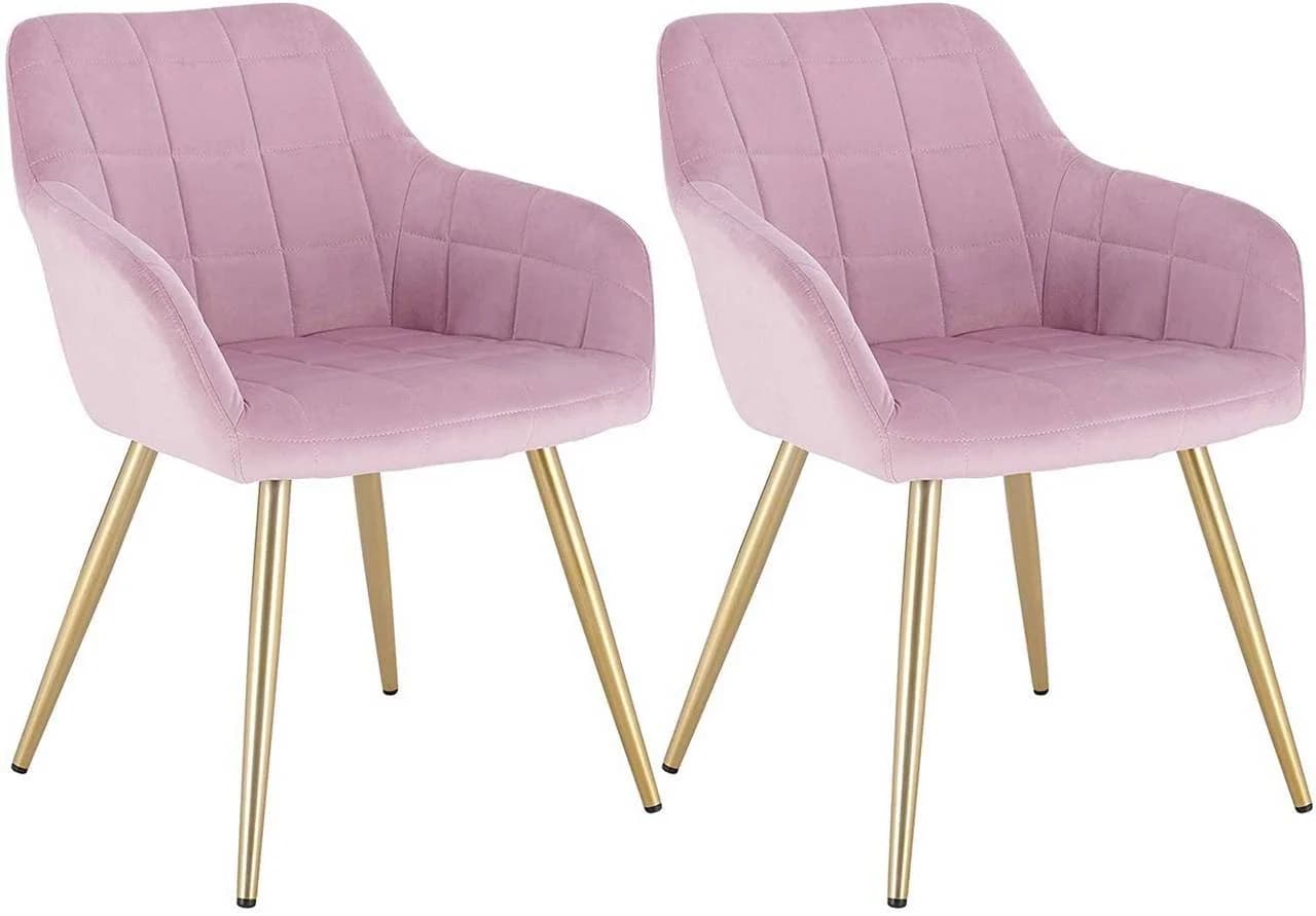 Woltu Esszimmerstuhl 2er Set Rosa-Gold Samt Metallbeine - Bild 2